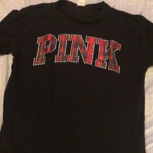 Plaid and sparkly crew neck